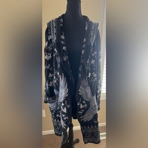 Johnny Was Women’s Navy Cotton Hooded Sweater Coat- XL